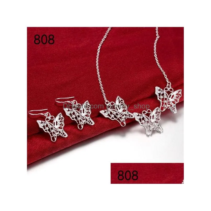 same price mix style womens sterling silver jewelry sets fashion wedding 925 silver necklace earring jewelry set gts34