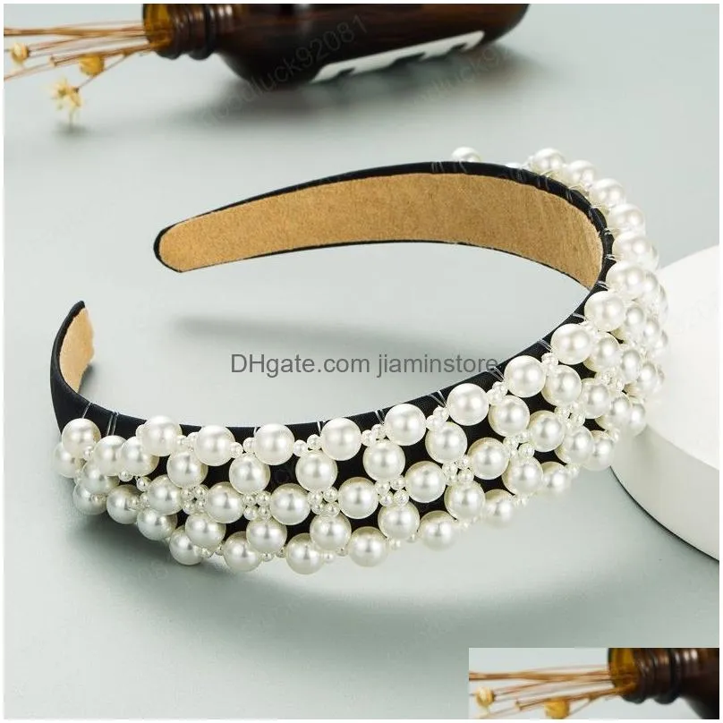 lovely fully imitation pearl headband elegant hand made simulated pearls beaded hairband girls party headpiece