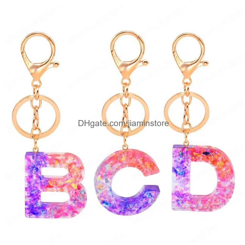 creative acrylic keychain 26 initials letter pendant key chain sequins keyrings car bag pendant key ring simple cute party gift