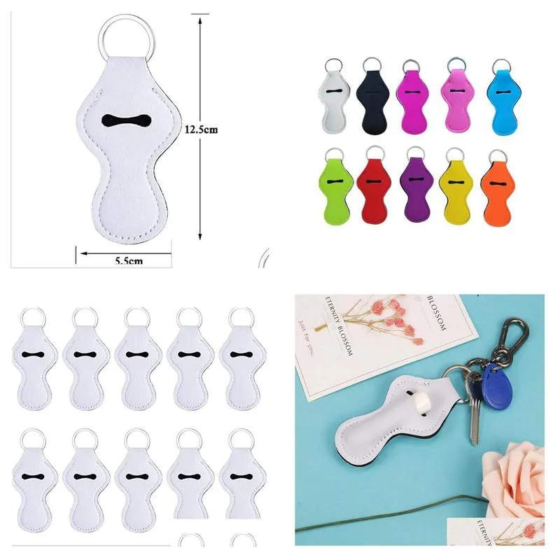 10pcs party favor sublimation diy white blank neoprene long stripes chapstick holder keychain