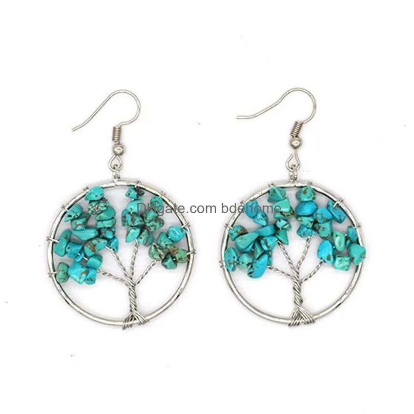 7 chakra quartz natural stone tree of life pattern hollow out earrings for women long earrings designs moda mujer pendientes