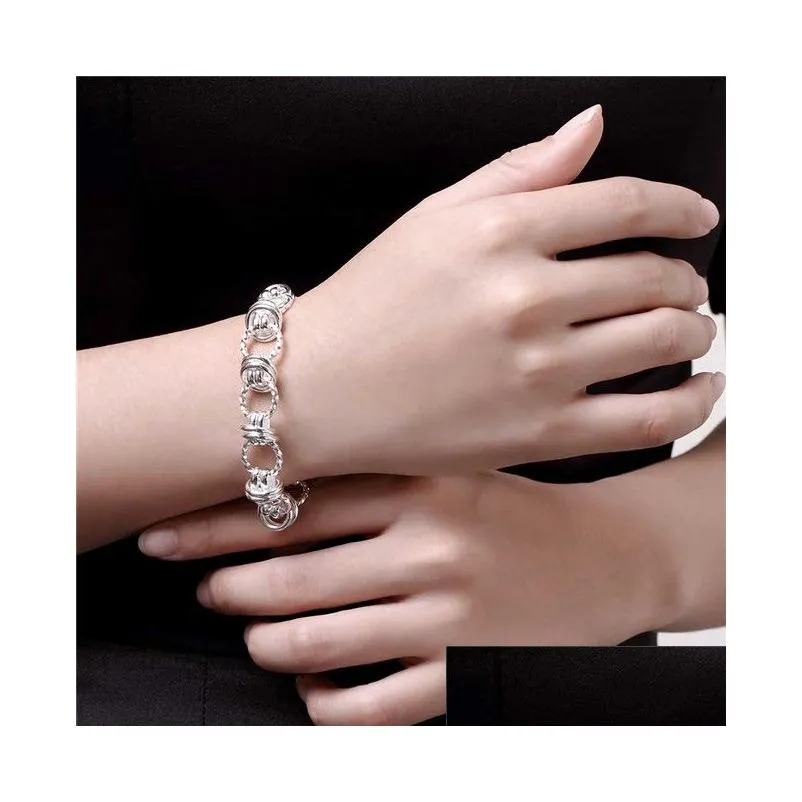 sterling silver plated double circle to link chain bracelet gssb072 fashion 925 silver plate jewelry bracelets