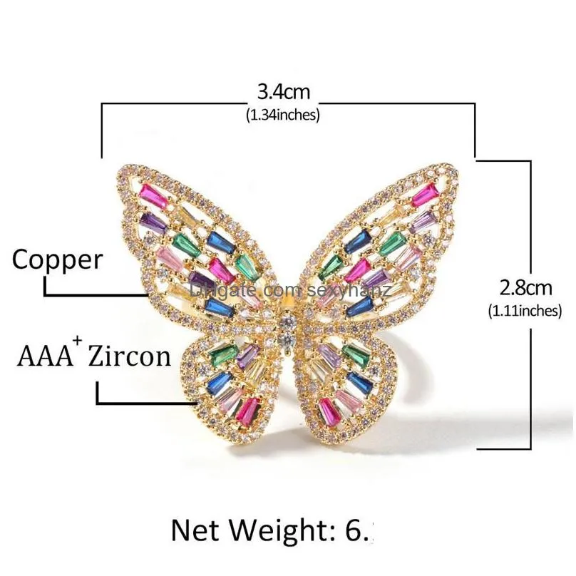 2020 ring gold plated full cz iced out bling big butterfly ring fashion gold filled punk rings for men women jewelry gift