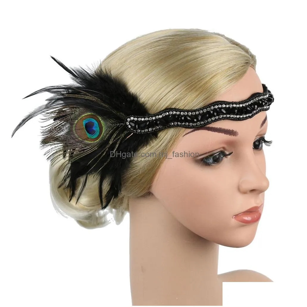 vintage feather wedding hair accessories womens crystals rhinestones elegant strap flower party headband ladies hair accessory