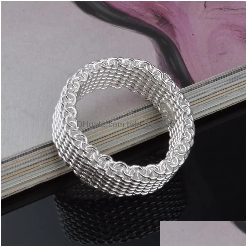  925 sterling silver rings womens weave mesh wedding band finger ring for female engagement jewelry in bulk