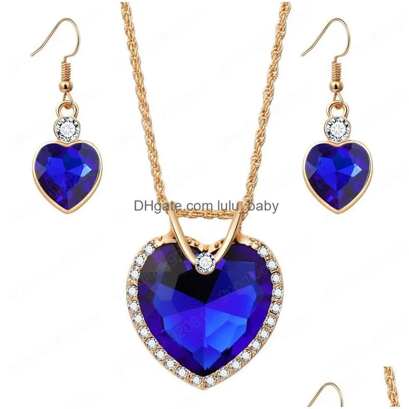 love heart crstal jewelry sets for women rhinestone necklace drop earrings wedding bridal party jewelry