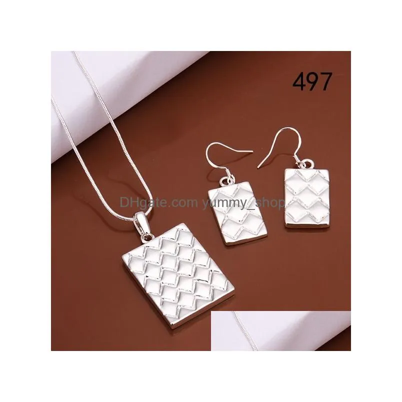 mix style same price womens sterling silver plate jewelry sets fashion wedding 925 silver necklace earring jewelry set gts34a