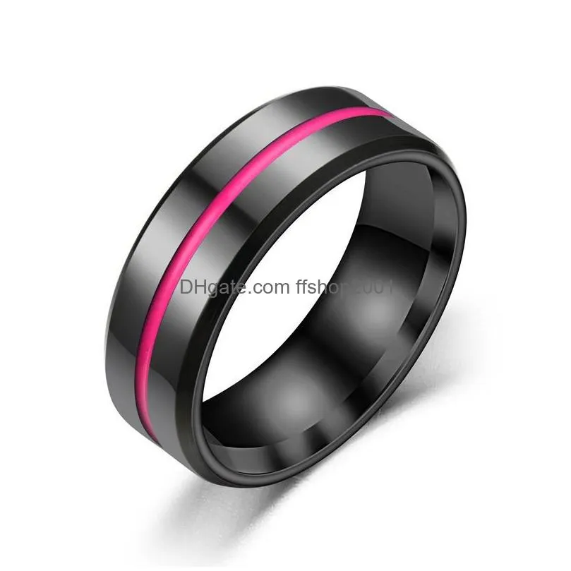 stainless steel black ring enamel ribbon ring bang rings engagement wedding women mens designer ring fashion jewelry gift drop ship