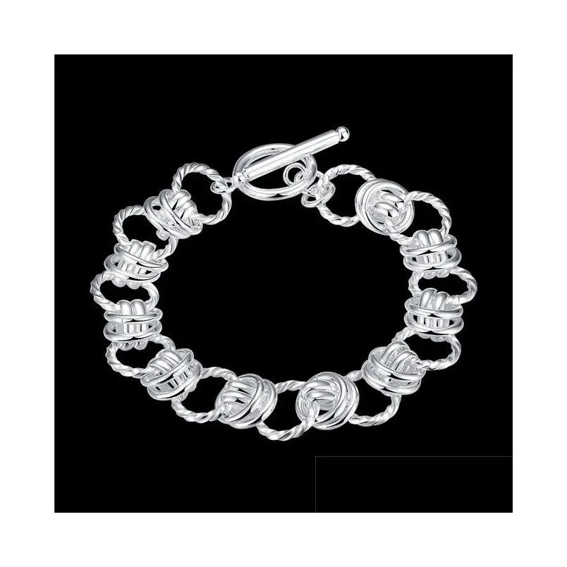 sterling silver plated double circle to link chain bracelet gssb072 fashion 925 silver plate jewelry bracelets