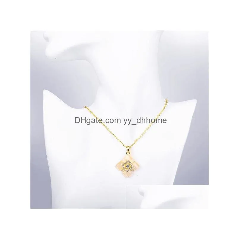  arrival diamond 18k gold plate jewelry necklace fit women ggn909 yellow gold plated white gemstone pendant necklaces with chains