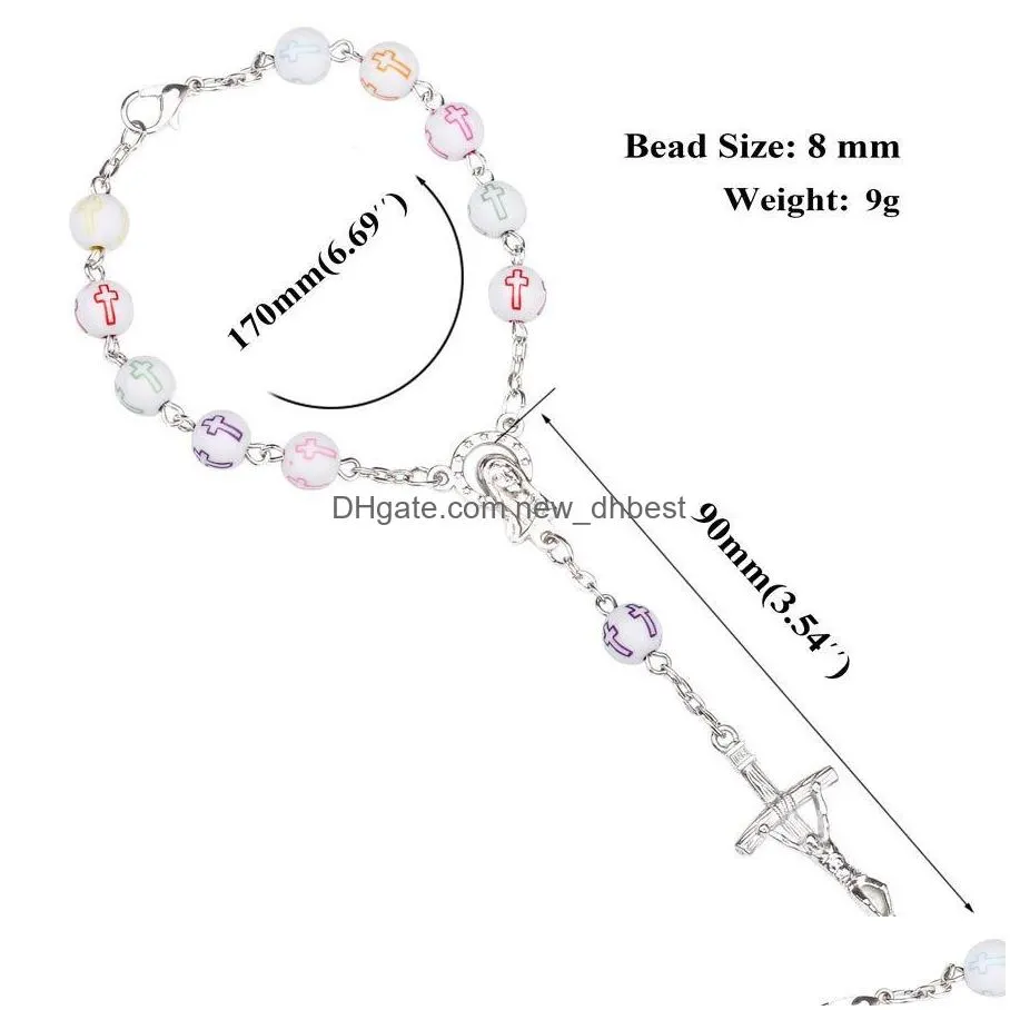 cross christian onedecade rosary bracelet acrylic beads crucifix stamp religious rosary beaded bracelet jewelry