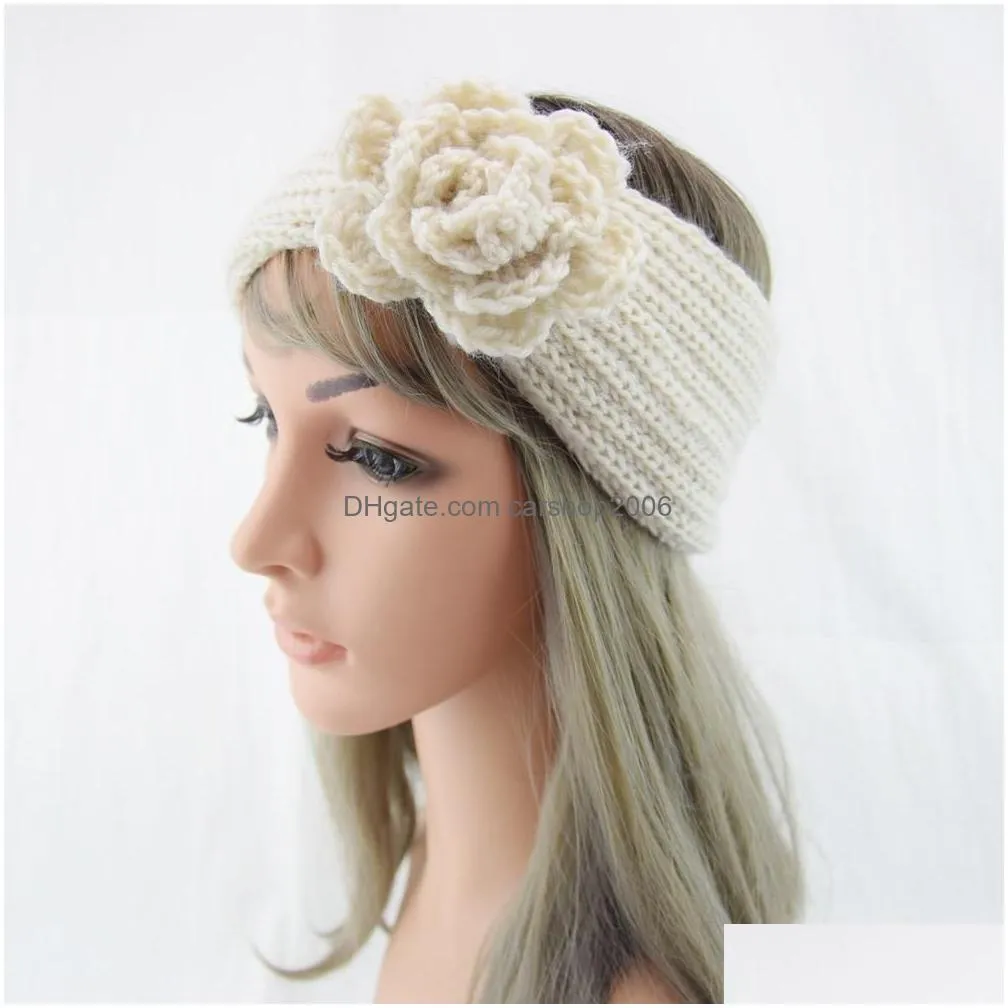  dhs ins 13 colors lady girls knitted headbands lovely flower hairbands crochet twist headwear headwrap women hair accessories