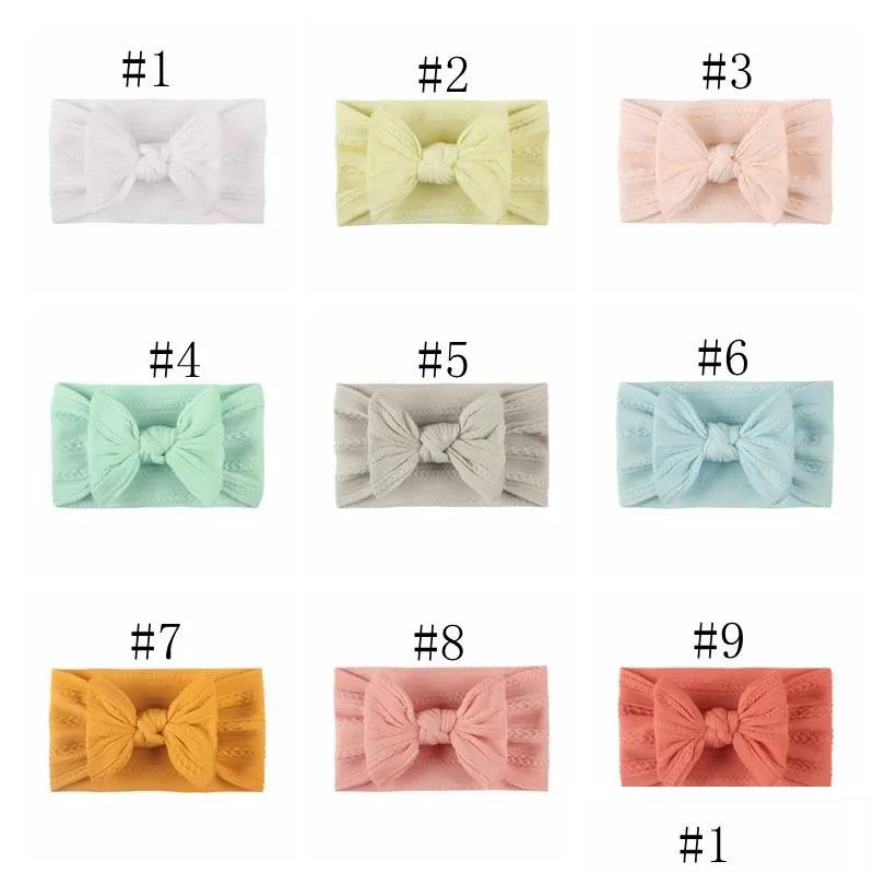 baby headband jacquard bow knot turban nylon toddler girls head wrap solid wide headwear hair accessories 18 colors dw6381