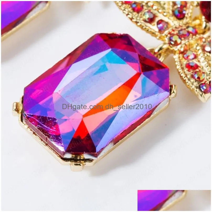luxury geometric rhinestone pendant dangle earrings women golden metal bowknot with crystal high quality earring jewelry