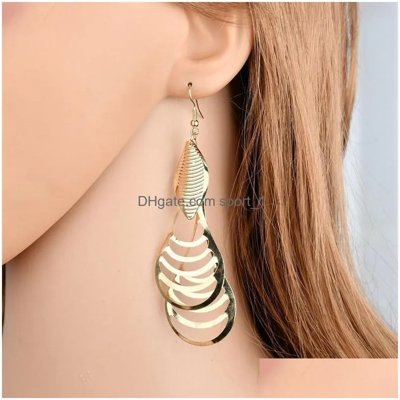  fashion bohemian leaf drop earring gold color ethnic style long earrings for women fashion jewelry