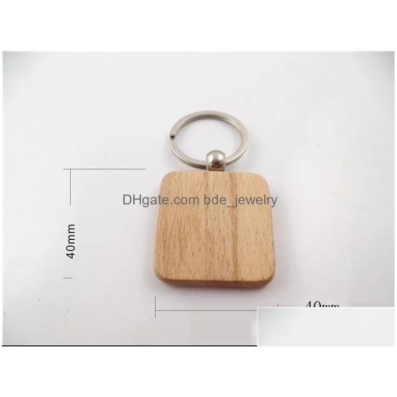  30pcs customize diy blank wooden key chain rectangle heart round ellipse carving key ring wood key chain ring