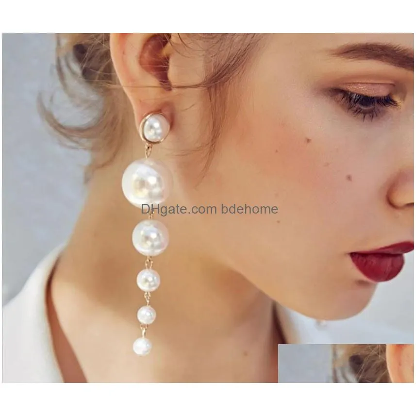 new fashion charm big simulated pearl long earrings for women statement drop earrings for wedding party office lady gift