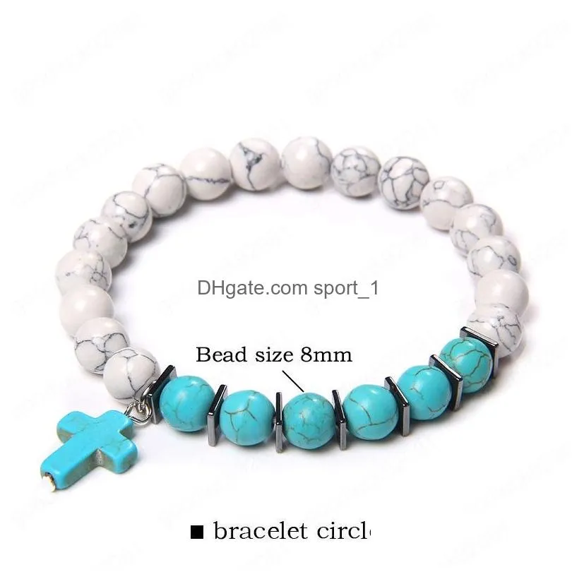 natural lava stone white howlite turquoises beads bracelets cross charm bracelet female male fashion jewelry homme gift