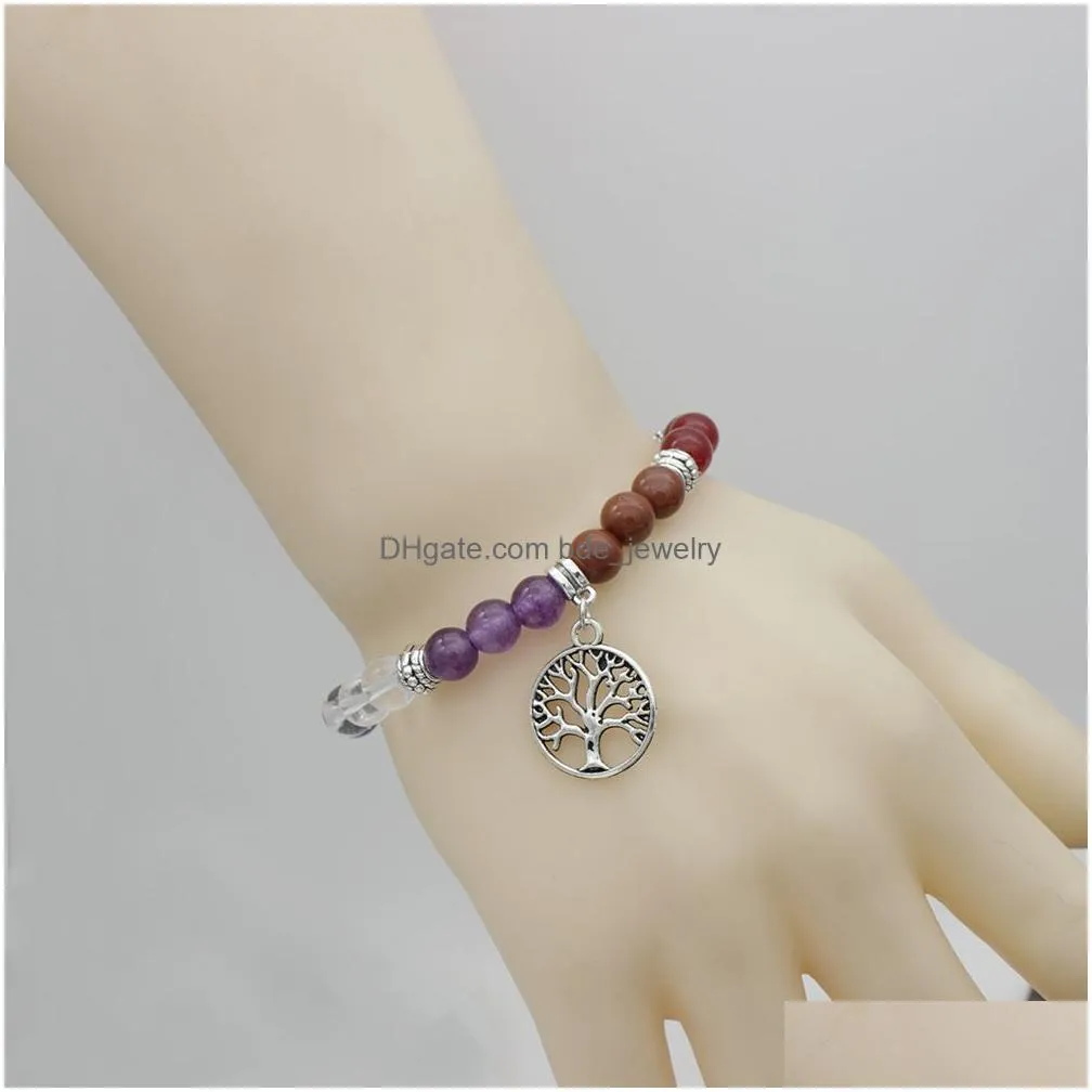 natural healing beaded chakra tree of life bracelet lucky yoga energy beads 7 chakra reiki meditation crystal stone stretch bracelet