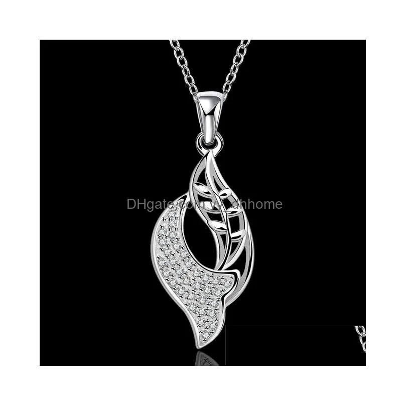 wedding leaves womens sterling silver plate necklace fashion 925 silver pendant necklace with chains gn575