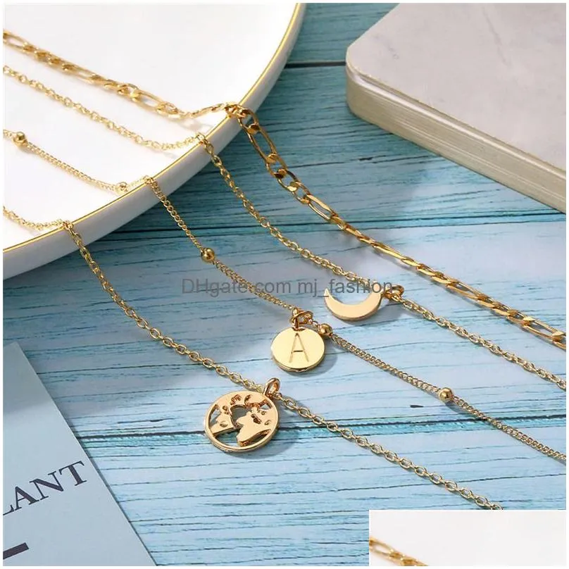 bohemian moon circle map pendant necklace for women fashion multilayer chain necklace geometric collier collares 2020 new