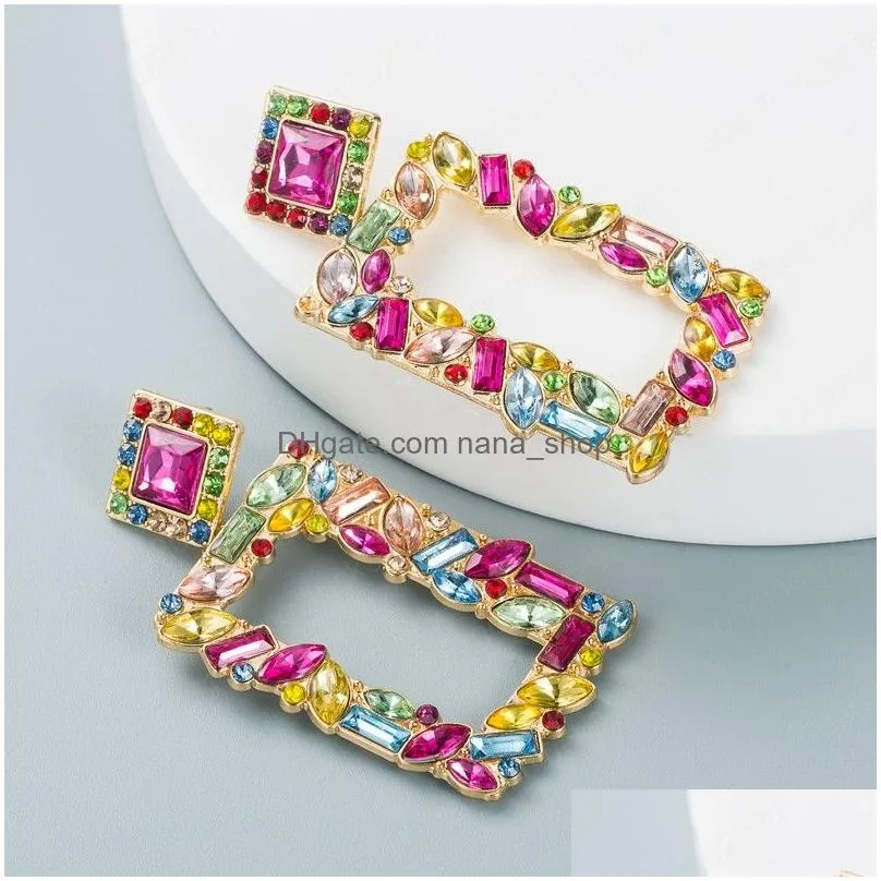 elegant multi color crystal dangle earrings vintage geometric rectangle drop earrings for woman girls party jewelry