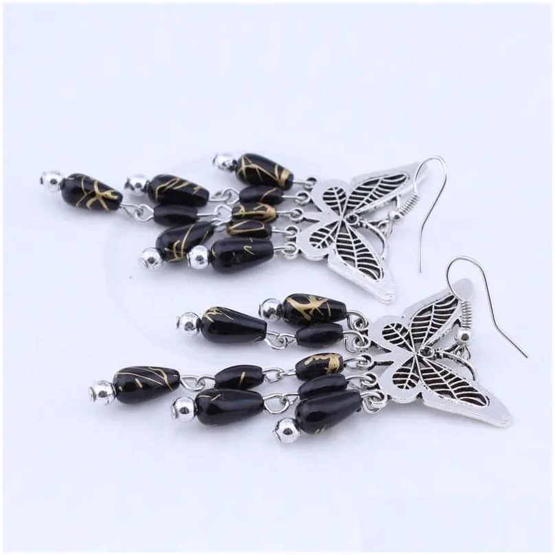 womens hollow butterfly tibetan silver charm earrings gstqe037 fashion gift national style women diy earring