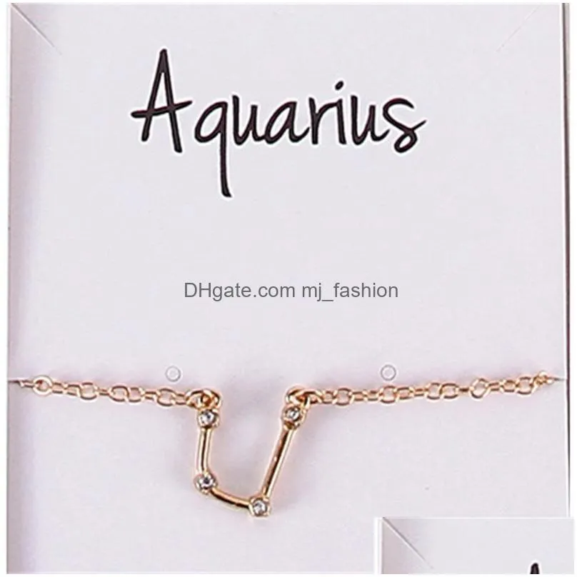 crystal cz horoscope zodiac 12 constellation bracelets star sign rhinestone astrology disc bracelet jewelry for women girls