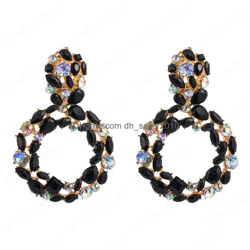 european earrings for woman luxury glass drill and color rhinestone hollowing out big round geometric drop earrings