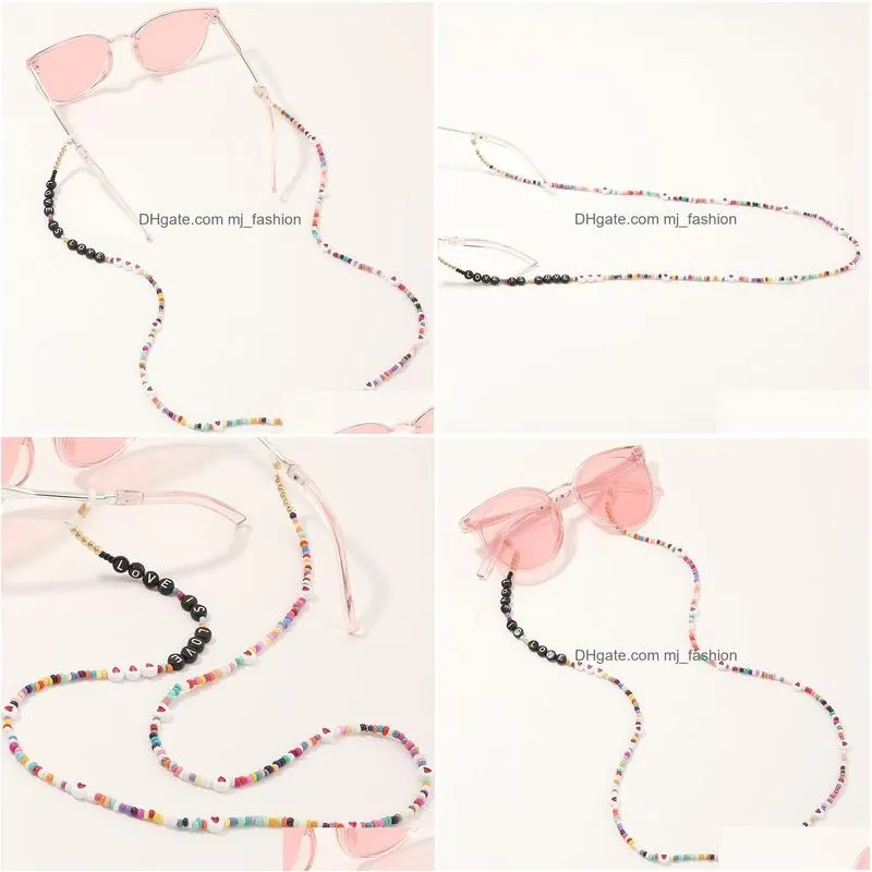 colorful beads english alphabet lanyard hold straps cords glasses chain fashion women sunglasses accessories