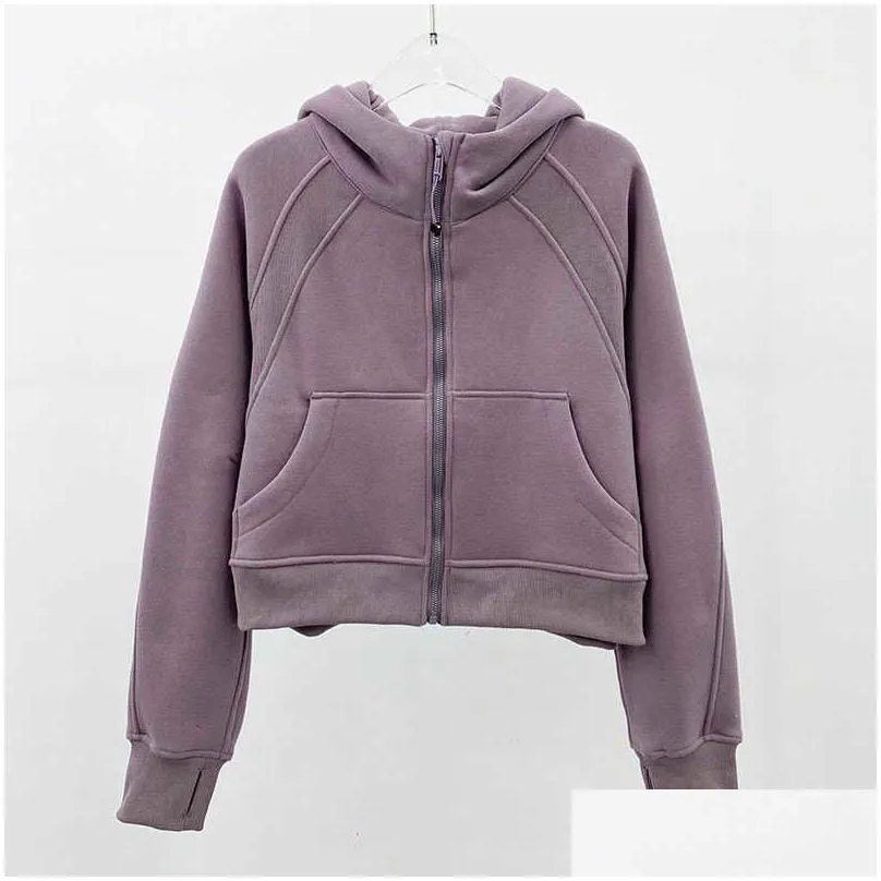 women brushed full zip hoodie jacket sportswear lu98 yoga outfits hooded workout track running coat with pockets outdoor fleeces thumb