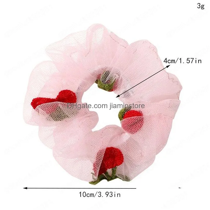 cherry strawberry print organza hair rope gauze scrunchie elastic hair rubber band handmade embroidery hair accesories