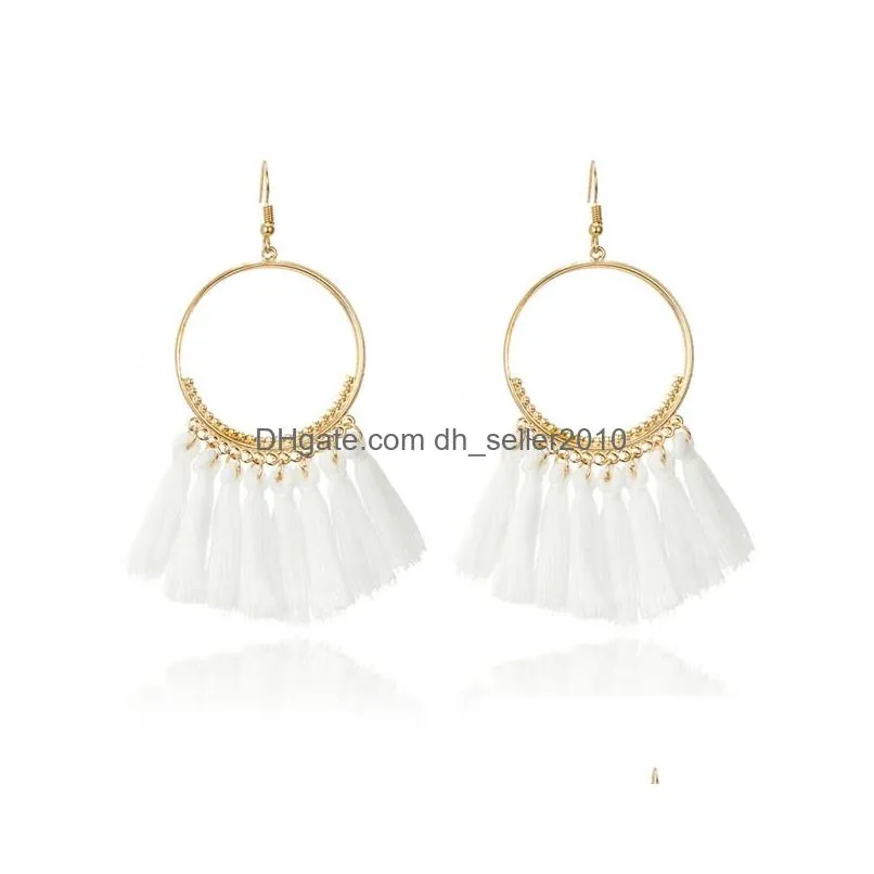 bohemian handmade statement tassel earrings for women fashion round earrings jewelry cotton rope fringe long dangle earrings