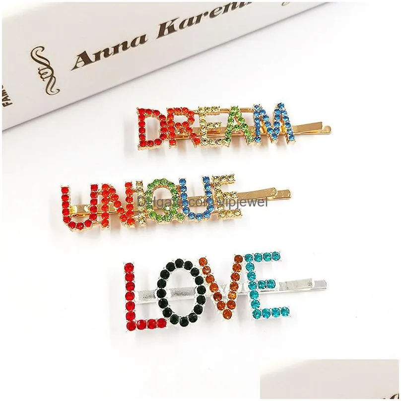 luxury crystal rhinestones hairpins letter dream love rhinestones hair clips hair jewelry accessories 