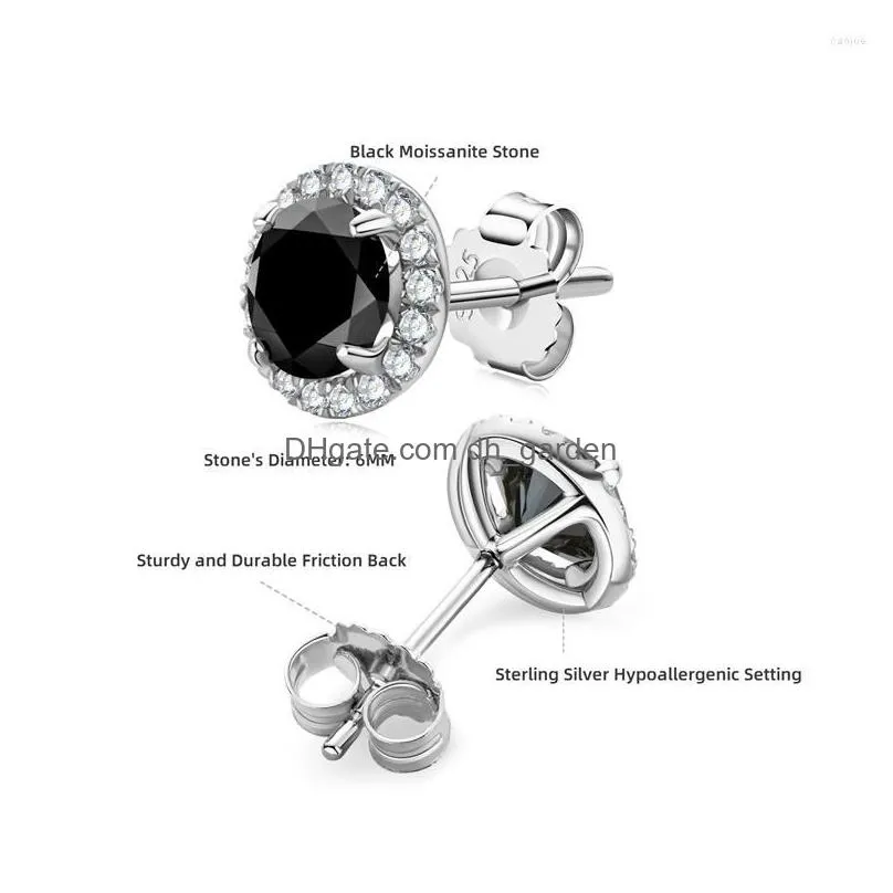 stud earrings winos 925 sterling silver classic real 6mm 0.8ct black mossstone womens mens highquality wedding party jewelry