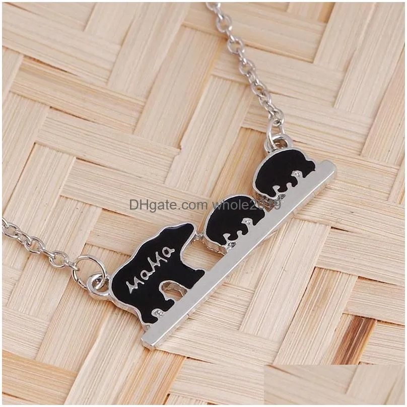 wholesale mama bear baby necklace silver bar pendant chains mother and daughter love fashion jewelry for women