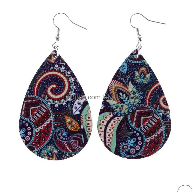 bohemian statement leather earrings pumpkin lantern skull print halloween jewelry vintage ethnic waterdrop shape dangle earrings for