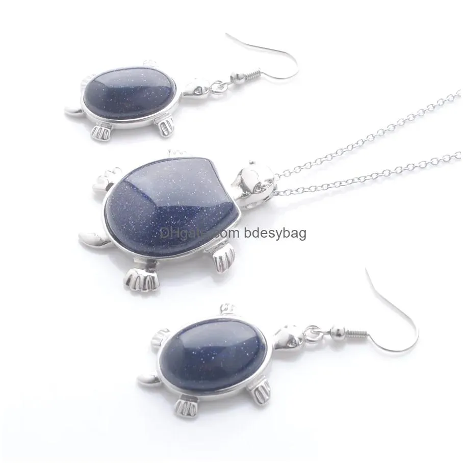 dangle pendant earrings fashion jewelry set for women natural amethyst rose quartzs opal stone tortoise bead chain necklace 45cm bq313