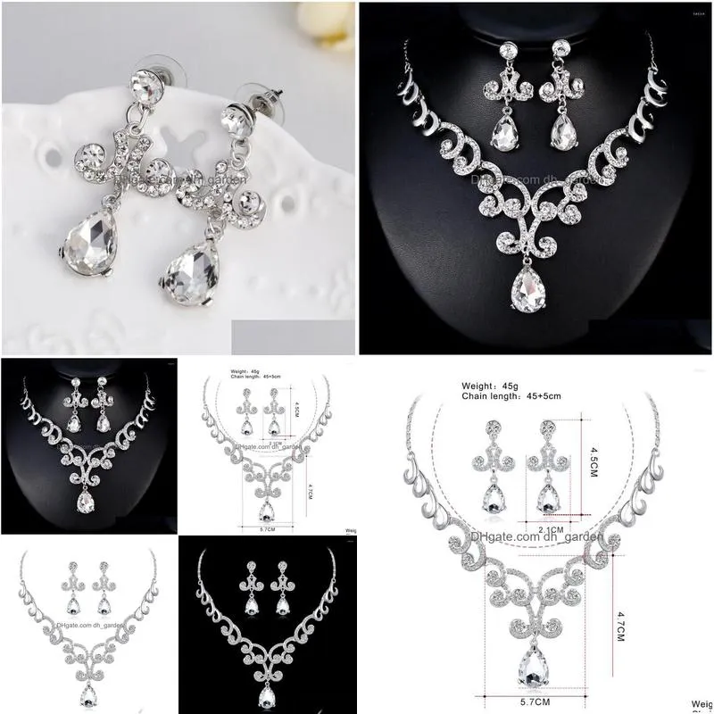 necklace earrings set fine trendy crystal and bride wedding lady party jewelry.
