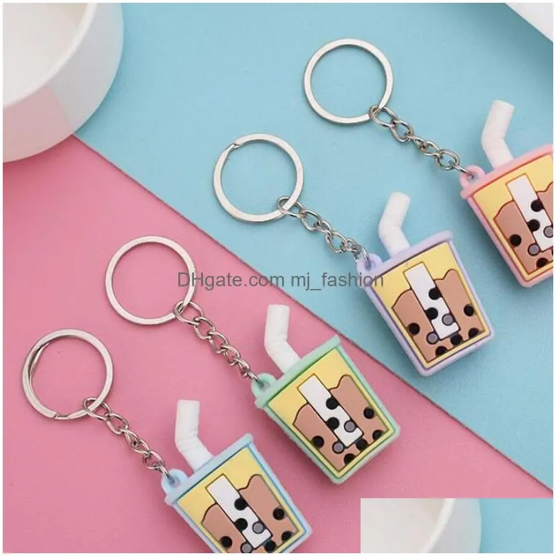 fashion creative pearl milk tea keychains simulation drink cartoon cute key chain lovers bags pendant keyring