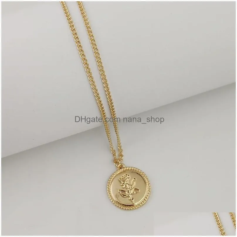 retro gold coin rose pattern pendant necklace charming womens clavicle chain jewelry fashion wedding party accessory girl gifts