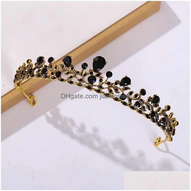 bridal crown headwear wedding birthday tiaras headdress black rhinestones retro luxury hair accessories