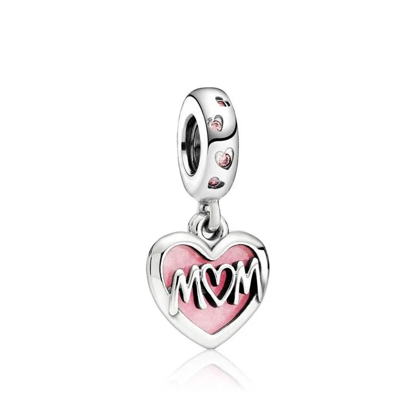 fits pandora bracelets 20pcs mum pink enamel dangle silver charms bead charm beads pendant for wholesale diy european sterling necklace