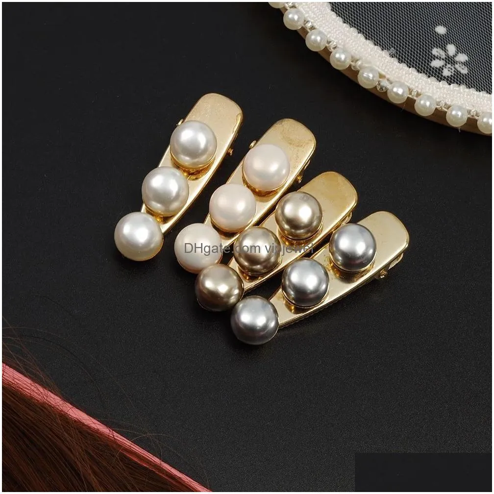 women vintage metal hairpins hair accessories korea fashion imitiation pearl hair clips metal gold color hairgrip for girls