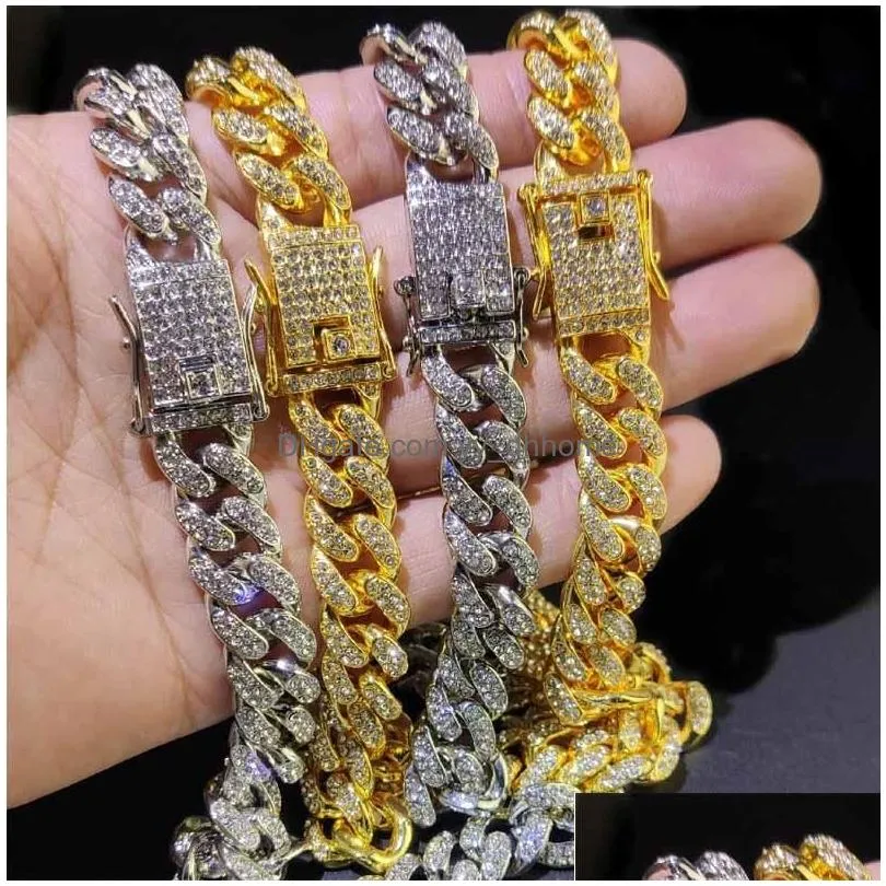 bling diamond necklace mens cuban link chain necklaces hip hop high quality iced out chains jewelry for women men for 4 size