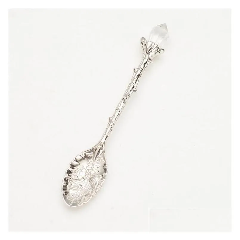 vintage spoons carved crystal head pattern alloy leaf spoon nordic creative mug coffee ice cream spoon 11x1.9cm