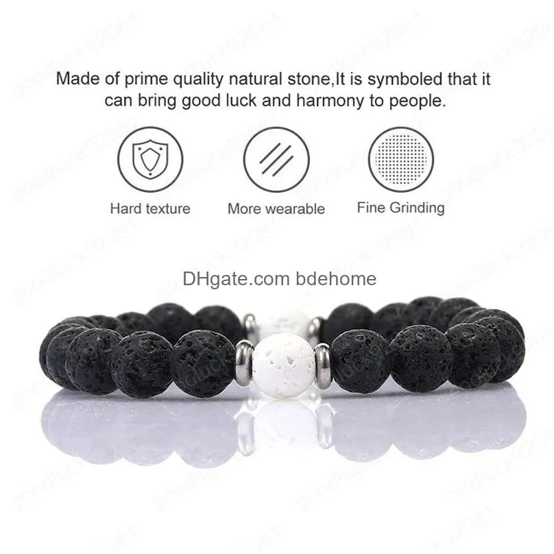 black white lava stone bracelet fashion women men bracelet accessories natural stone buddha beads yoga jewelry friends gifts