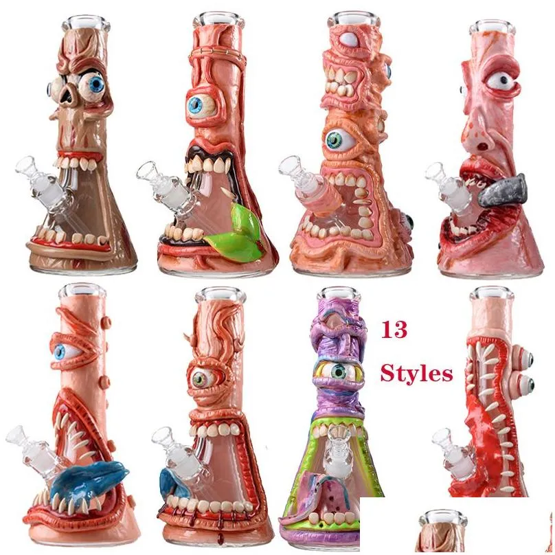 unique heady glass halloween multi styles hookahs 11 inch big bongs 7mm thick glass beaker bong water pipes straight tube oil dab rigs with diffused