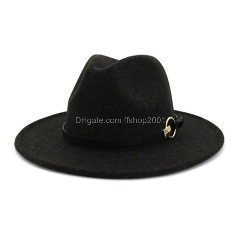 wool hats men women luxury formal dress women winter hats wolid wide brim belt band grey black casual warm fedora wool hats 