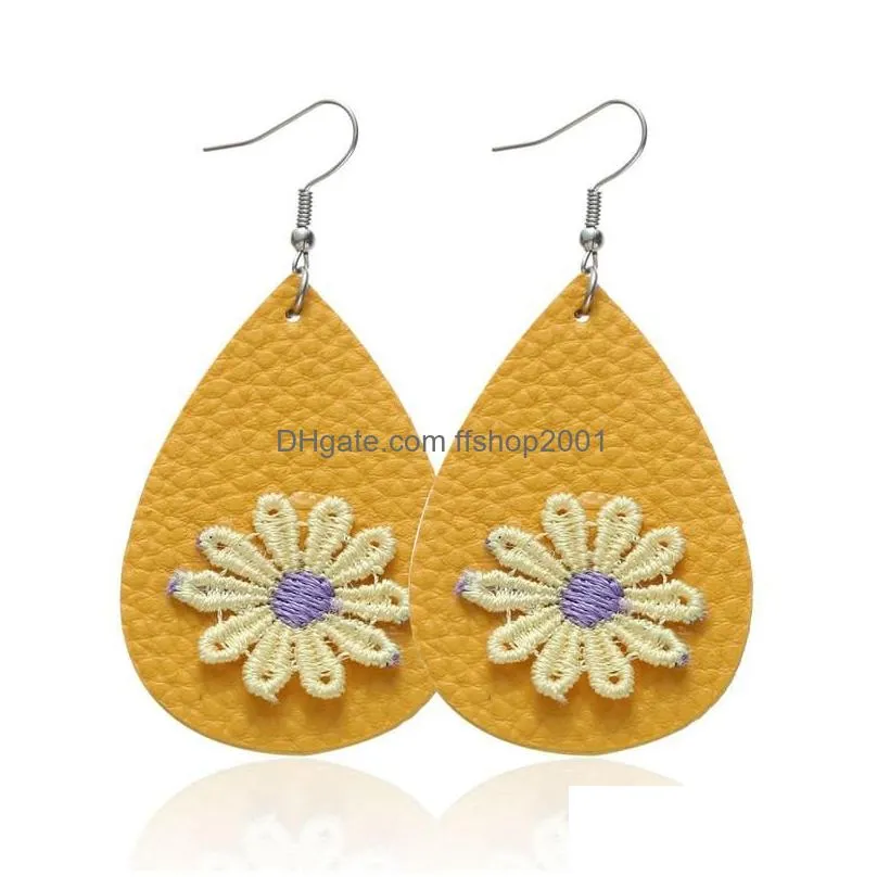 flower pu leather earrings teardrop dangle earrings fashion charm jewelry for women girls